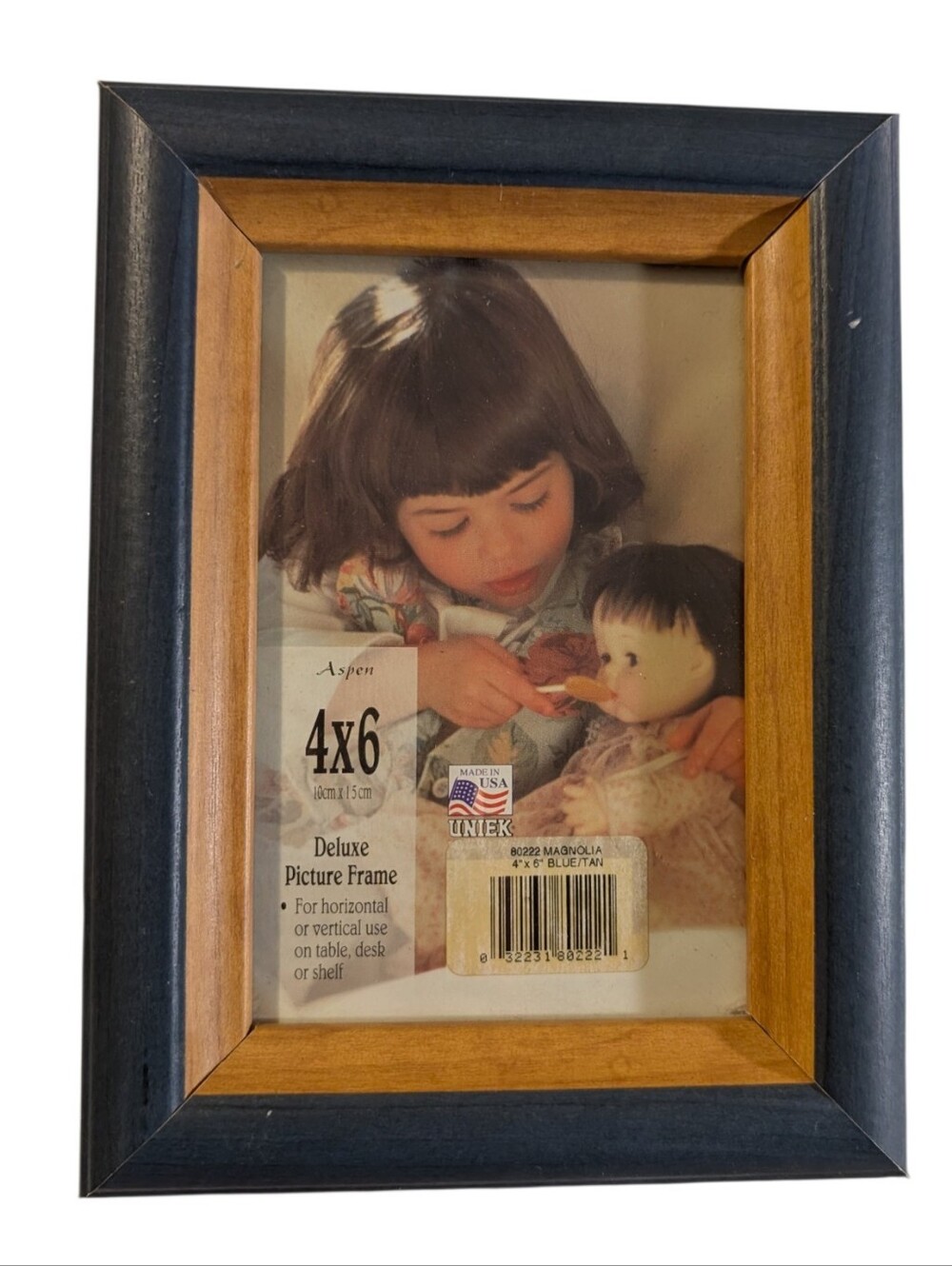 Uniek Vintage 4x6 Wooden Picture Frame Blue and Tan Two-Tone Deluxe Aspen